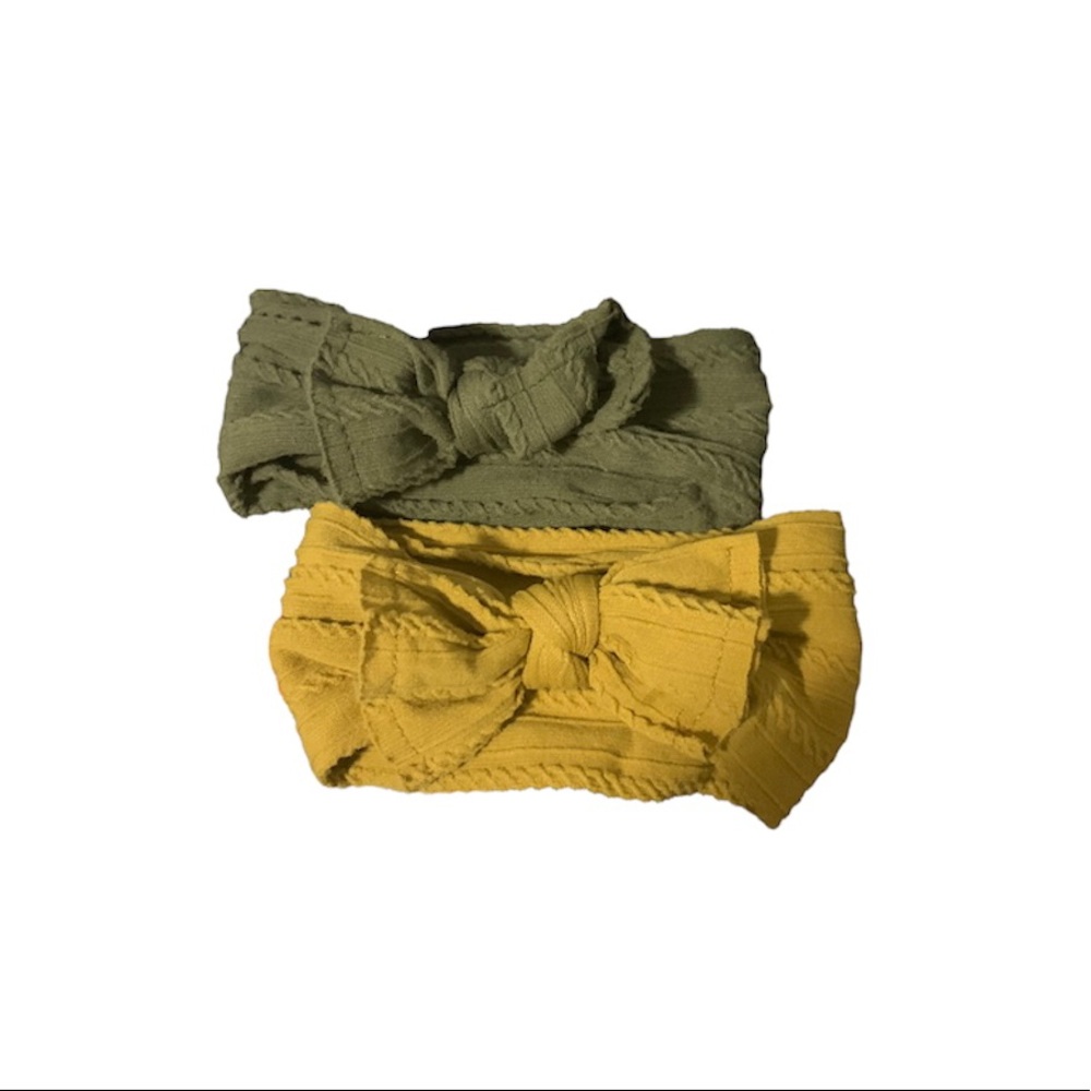 Baby Girls Headband Bundle - Green & Yellow - Soft & Stretchy - Bows